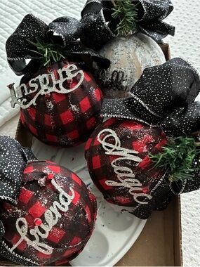 Holiday Plaid Ornament Set - Red and Black Buffalo Check